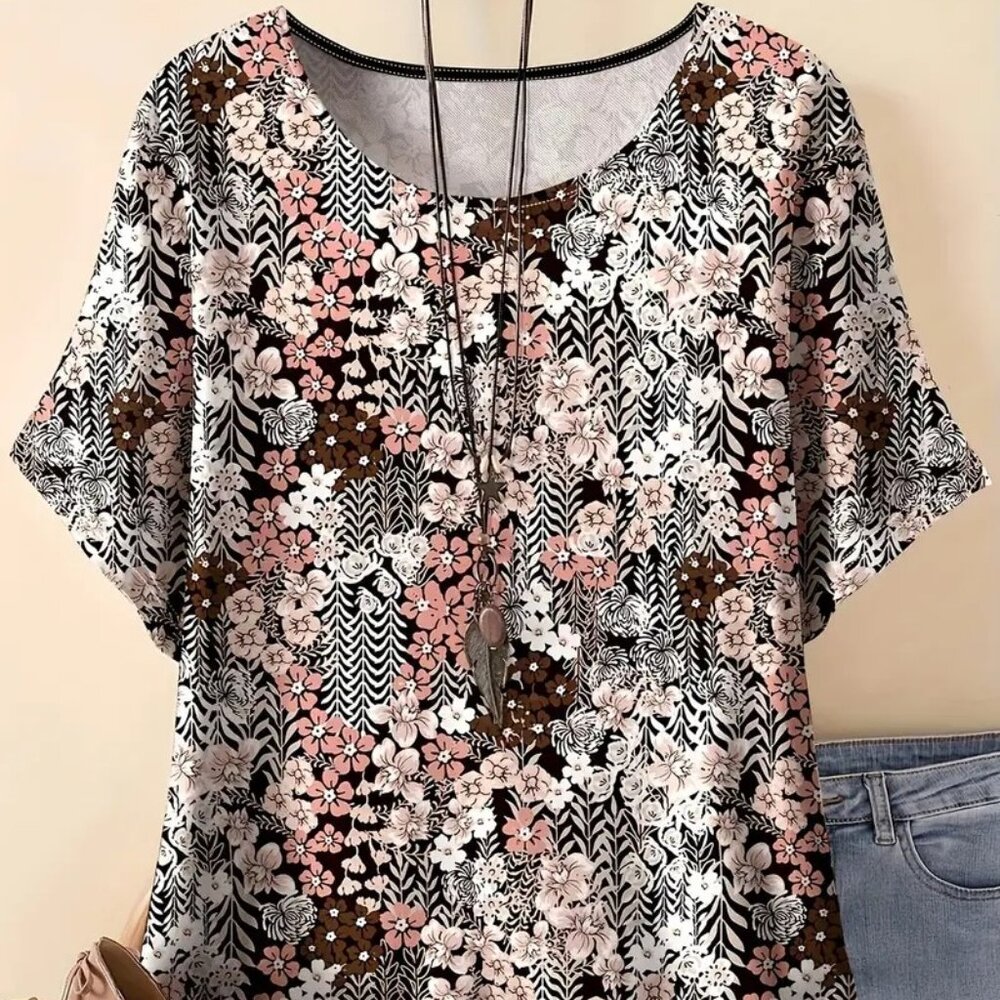 Women's Plus Size Floral Print Summer Vacation Top Loose/Relaxed Fit Top 18W 22W